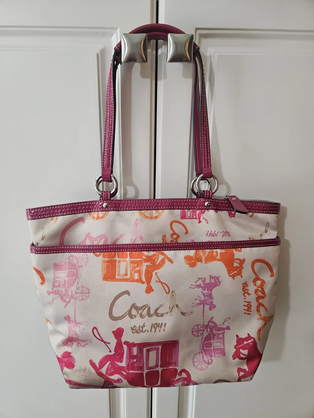 Coach F14892 Novelty Horse & Carriage Sateen Zip Tote Shoulder Bag Y2k Luxury